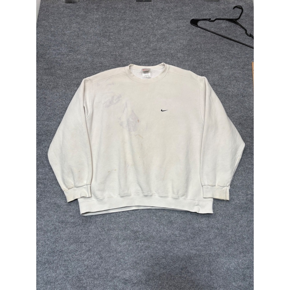 Vintage Nike Sweatshirt XL Cream Made in USA Embroidered Swoosh‎ Distressed 90s